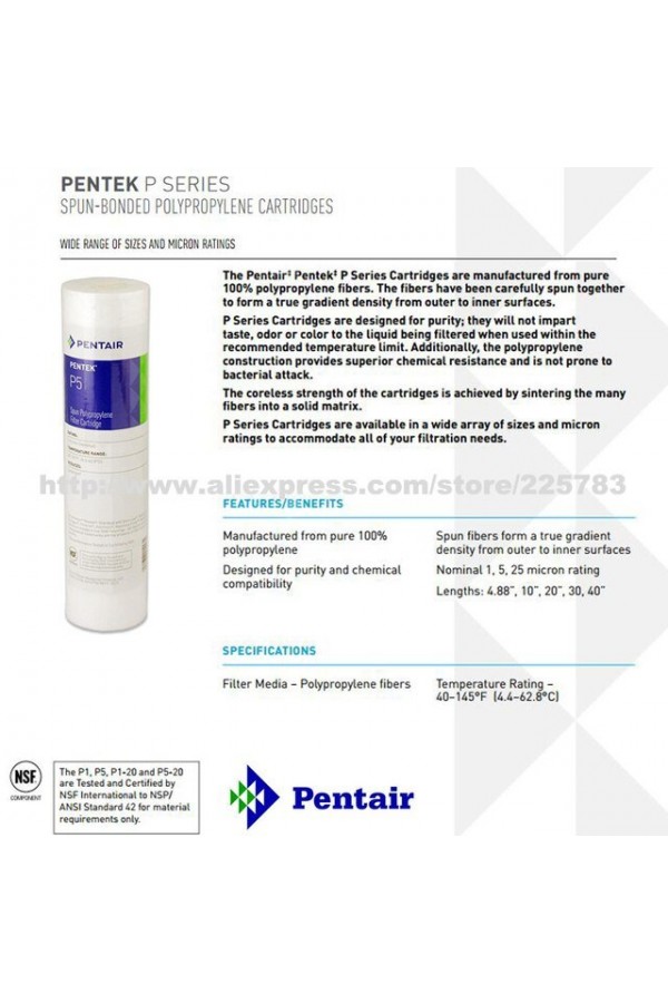 Pentek P1 9-7/8 Spun Bonded Polipropilen Tortu Filtresi 1 Mic