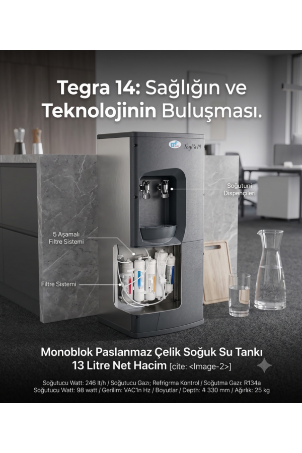 Tegra 14 İşyeri Ofis Tipi Soğuk Ilık Su Sebili (Arıtmalı -Arıtmasız)