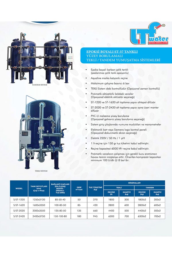 Yüzey Borulamalı Sistemler EPOKSİ BOYALI ST-37 TANKLI YÜZEY BORULAMALI AKTİF KARBON FİLTRE SİSTEMLERİ