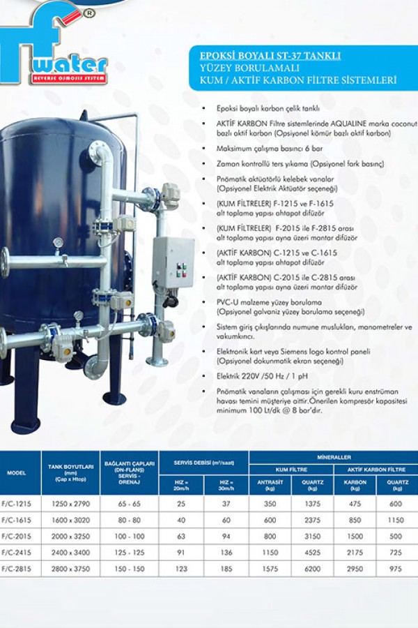 Yüzey Borulamalı Sistemler EPOKSİ BOYALI ST-37 TANKLI YÜZEY BORULAMALI KUM FİLTRE SİSTEMLERİ