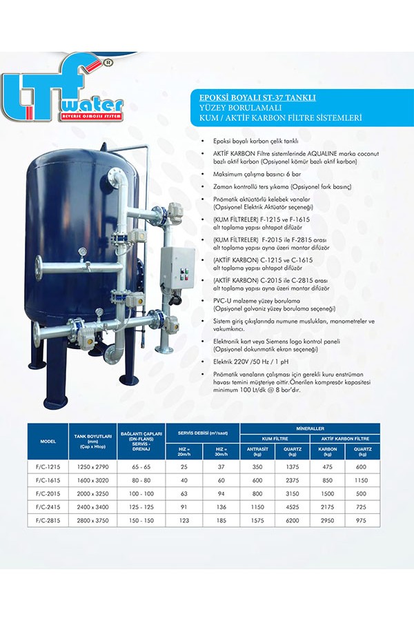 Yüzey Borulamalı Sistemler EPOKSİ BOYALI ST-37 TANKLI YÜZEY BORULAMALI KUM FİLTRE SİSTEMLERİ