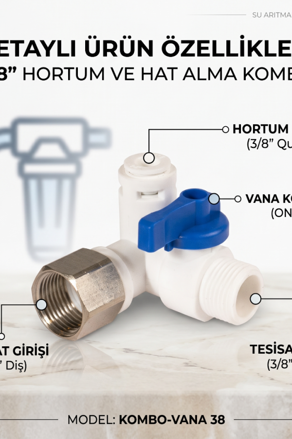 3/8″ Diş Hat Alma x 3/8″ Hortum Vana Kombo
