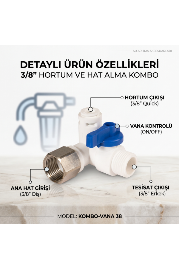 3/8″ Diş Hat Alma x 3/8″ Hortum Vana Kombo